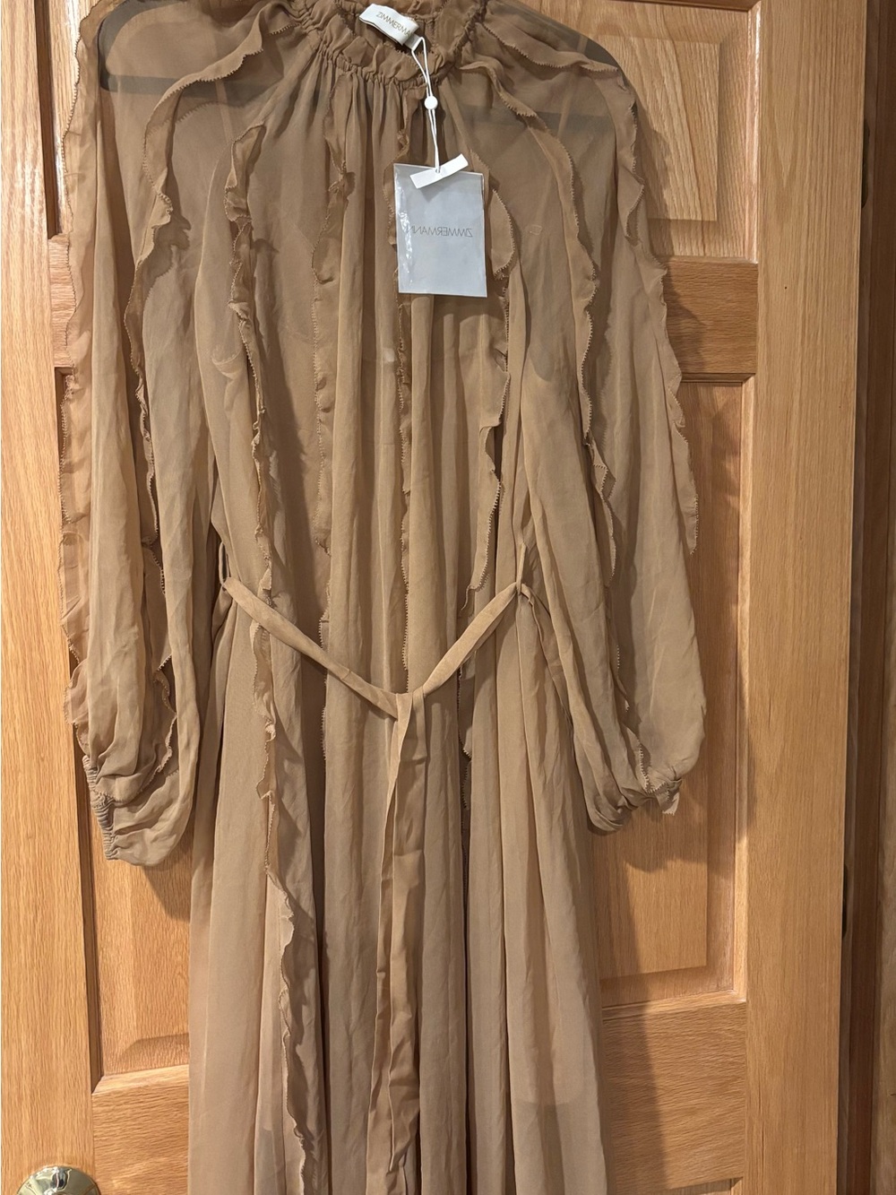 NEW ZIMMERMANN tranquility billow midi dress in tan Size 3 - Picture 14 of 16